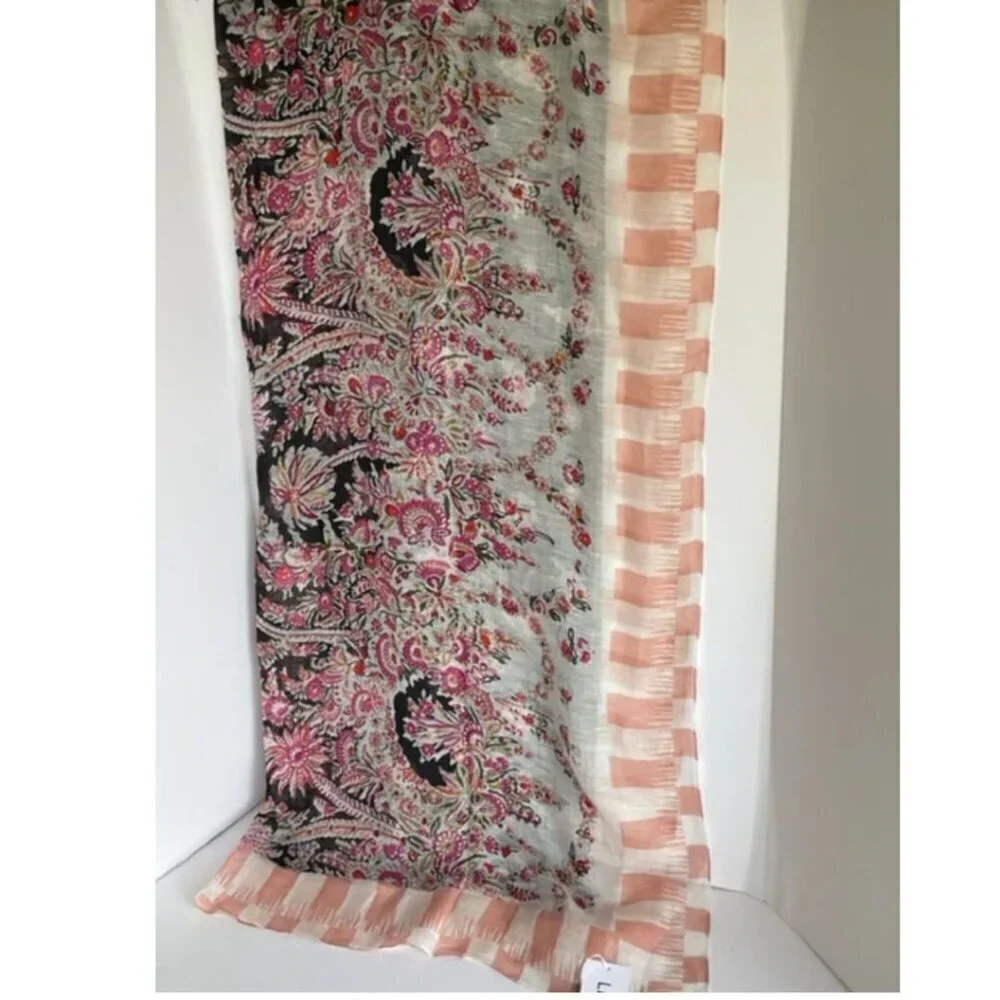 Liberty London Octavie Floral Silk Linen Scarf Pink Oblong 58x44